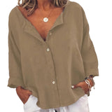 Plain Button Casual V-Neck Linen Shirt
