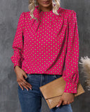 Geometric Allover Print Mock Neck Long Puff Sleeve Blouse