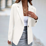 Women's Lapel Collar Long Sleeves One Button Slim Solid Blazer