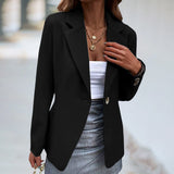 Women's Lapel Collar Long Sleeves One Button Slim Solid Blazer
