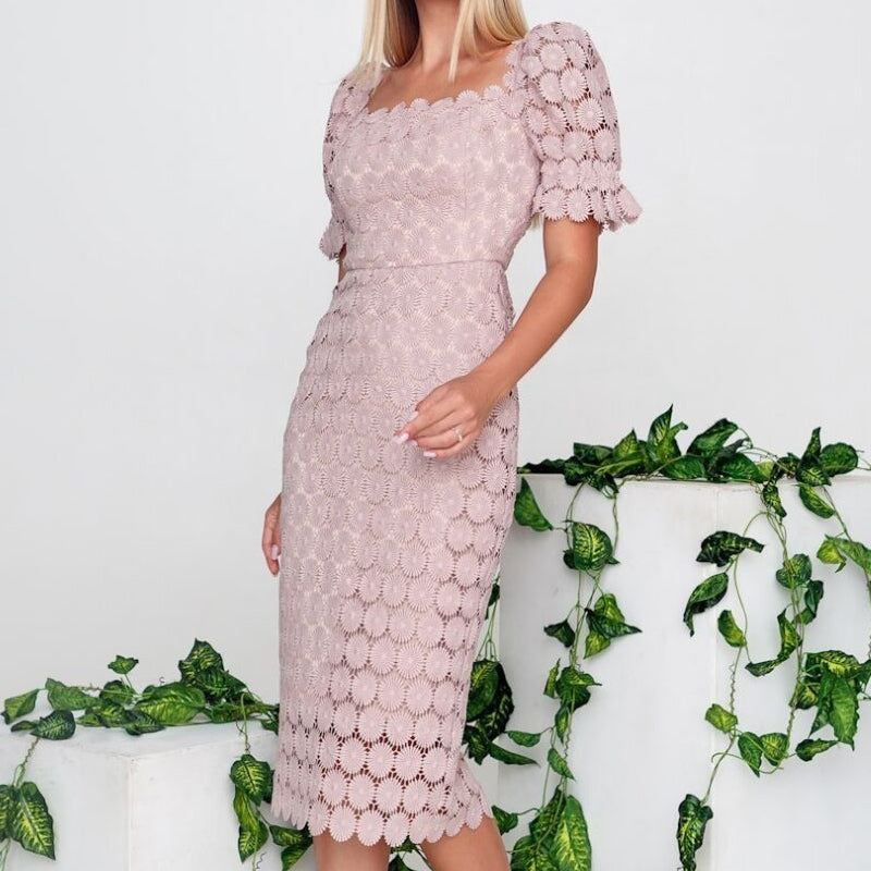 Floral Embroidery Lace Midi Dress