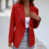Women's Lapel Collar Long Sleeves One Button Slim Solid Blazer