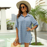 Women's Chiffon Jacquard Pom Solid Color Loose Shirt Top Smock Blouse