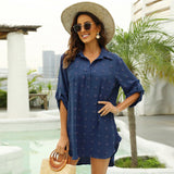 Women's Chiffon Jacquard Pom Solid Color Loose Shirt Top Smock Blouse