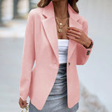 Women's Lapel Collar Long Sleeves One Button Slim Solid Blazer