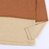 Women Striped Earth Tone Color Block Button Up V Neck Long Sleeve Henley Shirt Top