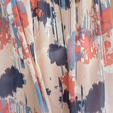 Abstract Print V Neck Shirred Ruffled Sleeveless Chiffon Top - Blue & Pink