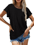 Cutout Corset Crewneck T-Shirt With Ruffled Sleeves