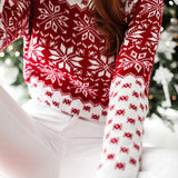 Women's Christmas Snowflake Printed Crew Neck Pullover Sweater
