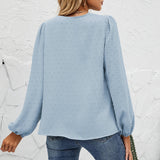 Women Chiffon Pom Pom Lace Patchwork V Neck Blouse