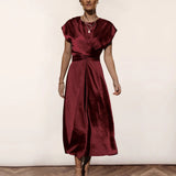 Stain Short Sleeve Wrap Maxi Dress