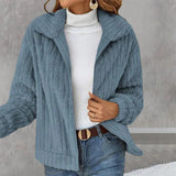 Women's Lapel Full-Zip Polar Soft Fleece Cropped Coat