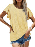 Cutout Corset Crewneck T-Shirt With Ruffled Sleeves