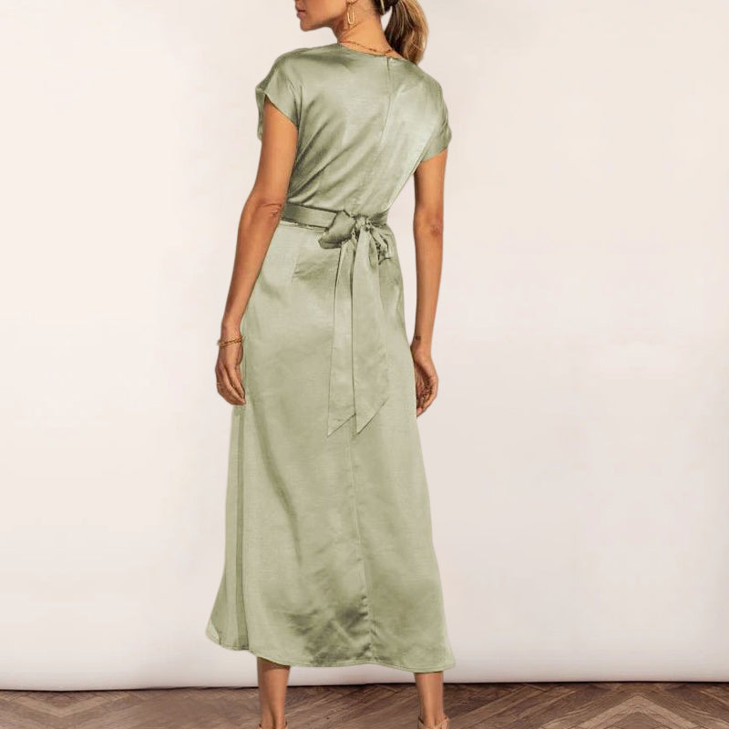 Stain Short Sleeve Wrap Maxi Dress