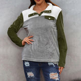 Women Round Neck Long Sleeve Multicolor Panel Hoodie