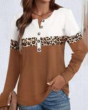 Leopard Pattern Color Block Drop Shoulder Button-up Shirt