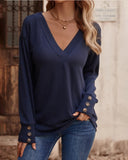 Solid V Neck Long Eyelet Sleeve Shirt