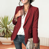 Women's Solid Lapel Collar One Button Front Slim Blazer