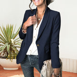 Women's Solid Lapel Collar One Button Front Slim Blazer