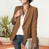 Women's Solid Lapel Collar One Button Front Slim Blazer