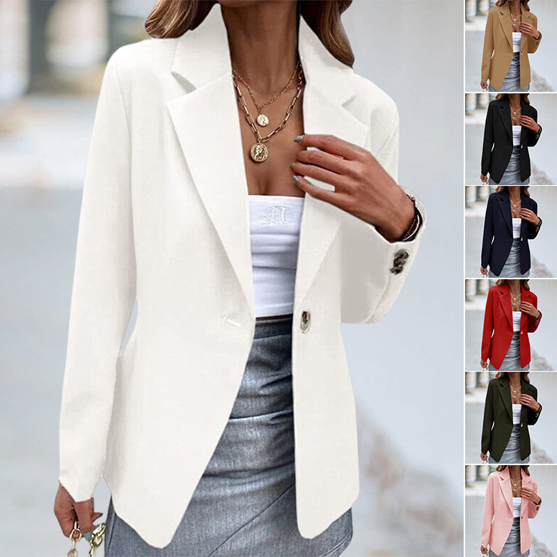 Women's Lapel Collar Long Sleeves One Button Slim Solid Blazer