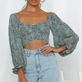 Women's Off Shoulder Floral Print Strappy Crop Top Shirt