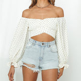 Women's Off Shoulder Floral Print Strappy Crop Top Shirt