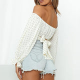 Women's Off Shoulder Floral Print Strappy Crop Top Shirt