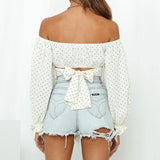 Women's Off Shoulder Floral Print Strappy Crop Top Shirt