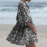 Women's Floral String Puff Sleeve Loose Mini Dress