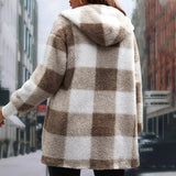 Fleece Plaid Tartan Hooded Teddy Coat