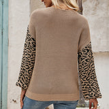 V-Neck Knit Tie-Front Leopard Print Pullover Sweater