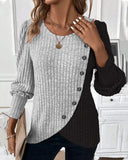 Contrast Round Neck Button Decor shirt