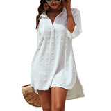 Women's Chiffon Jacquard Pom Solid Color Loose Shirt Top Smock Blouse