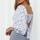 Women's Off Shoulder Floral Print Strappy Crop Top Shirt