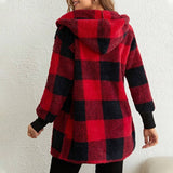 Fleece Plaid Tartan Hooded Teddy Coat