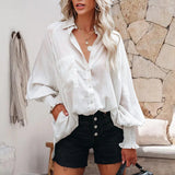 Women's Stripe Solid Color Beach Vacation Sunscreen Midi Shirt Blouse