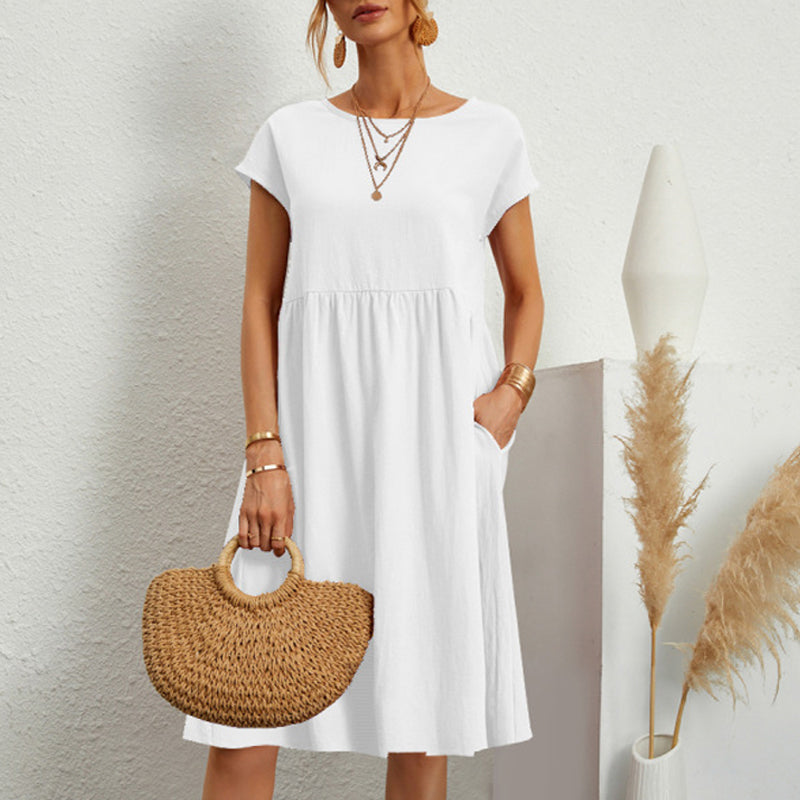 Women's Short Sleeve Cotton And Linen Dress – Shelia