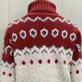 High Neck Geometric Print Loose-Fit Sweater