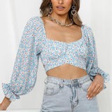 Women's Off Shoulder Floral Print Strappy Crop Top Shirt