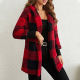 Fleece Plaid Tartan Hooded Teddy Coat