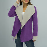 Ladies Solid Color Large Lapel Zip Loose Jacket