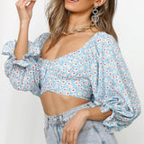 Women's Off Shoulder Floral Print Strappy Crop Top Shirt