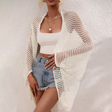 Women Beach Cover-up Open Solid Front Hollow-out Cardigan