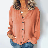 Button V-Neck Chiffon Shirt