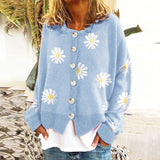 Women's Daisy Pattern Embroidered Knitted Cardigan Sweater