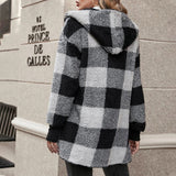 Fleece Plaid Tartan Hooded Teddy Coat