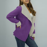 Ladies Solid Color Large Lapel Zip Loose Jacket