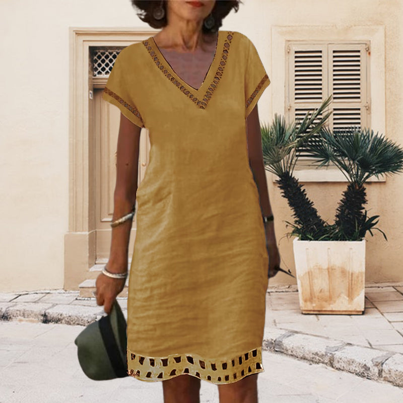 Summer Dresses For Women 2025 Linen Women's Vintage Cotton Linen Shift Dress - Summer V-Neck Short Sleeve T-Shirt Dress - Casual Loose Fit Summer Dresses For Women 2025 Linen Women's Vintage Cotton Linen Shift Dress - Summer V-Neck Short Sleeve T-Shirt Dress - Casual Loose Fit