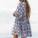 Women's Floral String Puff Sleeve Loose Mini Dress